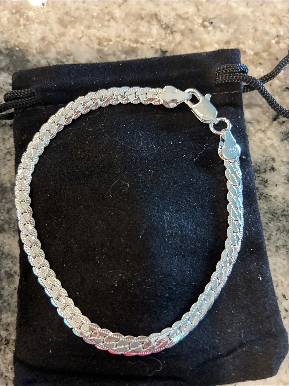 925 Sterling Silver Women's Flat Chain Bracelet - Silver - Picture 3 of 3